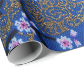 Blauw Goud Japanse Kersenbloesem Decoupage Cadeaupapier (Rol Hoek)