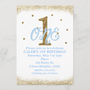 Blauw & Goud Jongens ÉÉN 1e Verjaardagsfeest Kaart