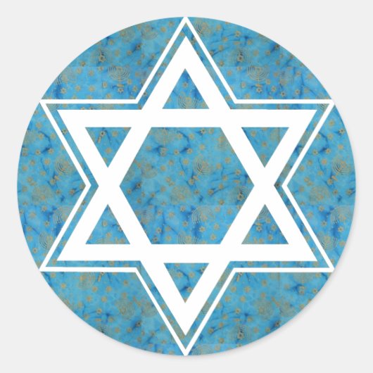 Blauw & Goud Joods Davidster-symbool Ronde Sticker (Voorkant)