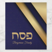 Blauw Goud Joodse Vakantie Hebreeuws Pascha Seder Wijn Etiket (Enkel label)
