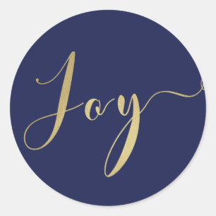 Blauw & Goud JOY Vakantie Nieuwjaar Kerstmis Ronde Sticker