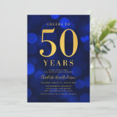 Blauw Goud juicht voor 50 jaar verjaardagsfeest Kaart (Staand voorkant)