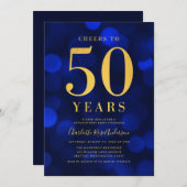 Blauw Goud juicht voor 50 jaar verjaardagsfeest Kaart (Voorkant / Achterkant)