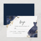 Blauw & Goud Jurk Roze Verjaardag Bruidsfeest RSVP Kaartje (Voorkant / Achterkant)