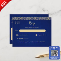Blauw Goud Kant Bruiloft RSVP Voor Matching Inv