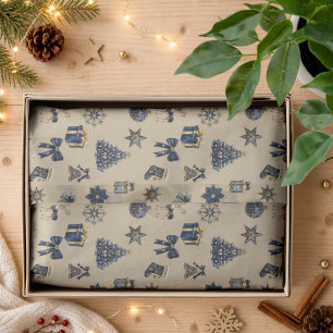 Blauw Goud Kerst Holiday Patroon Tissuepapier