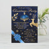 Blauw & Goud Kerstbal & Lint Kerstfeest Kaart (Staand voorkant)