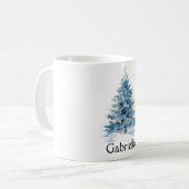 Blauw Goud Kerstboom Naam Koffiemok (Voorkant links)