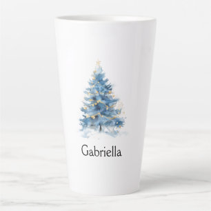 Blauw Goud Kerstboom Naam Latte Mok