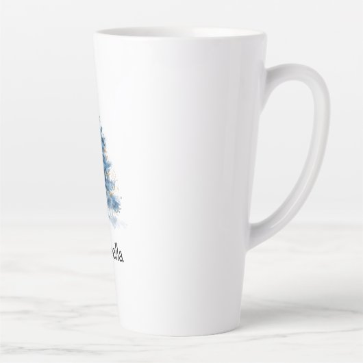 Blauw Goud Kerstboom Naam Latte Mok (Rechts)
