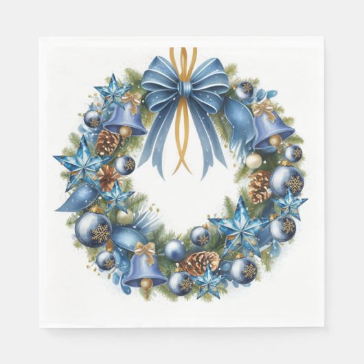 Blauw & Goud Kerstkrans Servet (Voorkant)