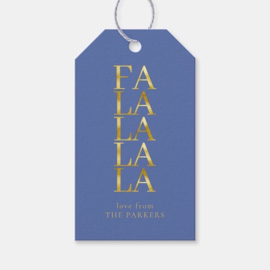 Blauw Goud Kerstmis Fa La ID1009 Cadeaulabel (Voorkant)