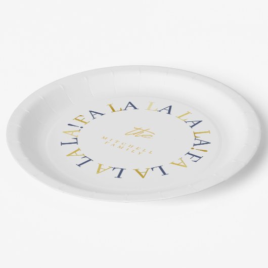 Blauw Goud Kerstmis Fa La ID1009 Papieren Bordje (Gekanteld)