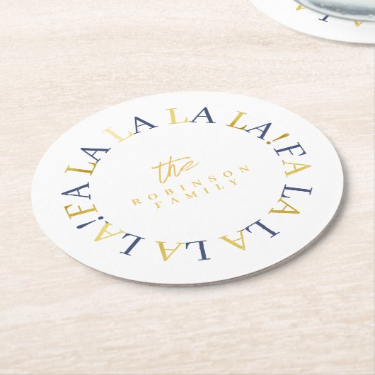 Blauw Goud Kerstmis Fa La ID1009 Ronde Kartonnen Onderzetter (Gebogen)