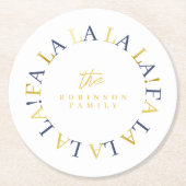 Blauw Goud Kerstmis Fa La ID1009 Ronde Kartonnen Onderzetter (Voorkant)