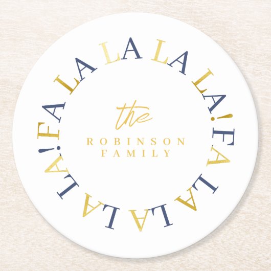 Blauw Goud Kerstmis Fa La ID1009 Ronde Kartonnen Onderzetter (Voorkant)