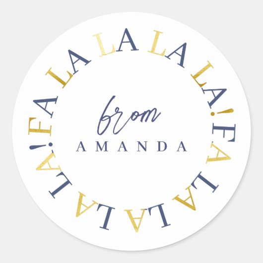 Blauw Goud Kerstmis Fa La ID1009 Ronde Sticker (Voorkant)