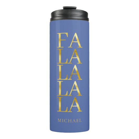 Blauw Goud Kerstmis Fa La ID1009 Thermosbeker (Voorkant)