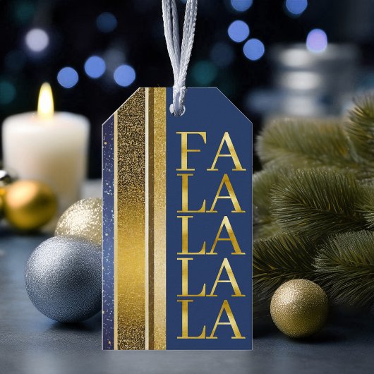 Blauw Goud Kerstmis Fa La Patroon#27 ID1009 Cadeaulabel