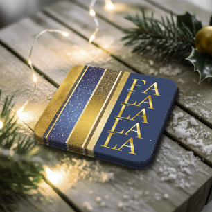 Blauw Goud Kerstmis Fa La Patroon#27 ID1009 Kartonnen Onderzetters