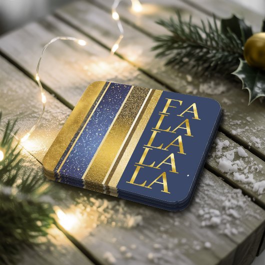 Blauw Goud Kerstmis Fa La Patroon#27 ID1009 Kartonnen Onderzetters