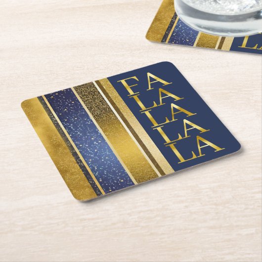 Blauw Goud Kerstmis Fa La Patroon#27 ID1009 Kartonnen Onderzetters (Schuin)