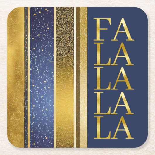 Blauw Goud Kerstmis Fa La Patroon#27 ID1009 Kartonnen Onderzetters (Voorkant)