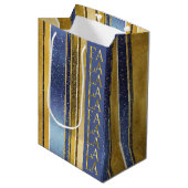 Blauw Goud Kerstmis Fa La Patroon#27 ID1009 Medium Cadeauzakje (Voorkant Gekanteld)