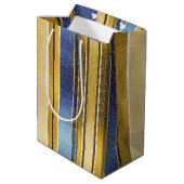 Blauw Goud Kerstmis Fa La Patroon#27 ID1009 Medium Cadeauzakje (Achterkant Gekanteld)