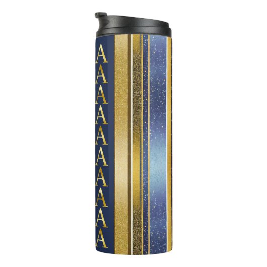 Blauw Goud Kerstmis Fa La Patroon#27 ID1009 Thermosbeker (Geroteerd rechts)