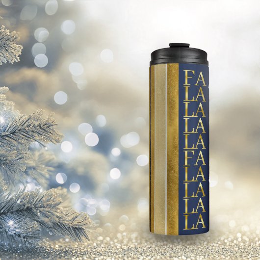 Blauw Goud Kerstmis Fa La Patroon#27 ID1009 Thermosbeker