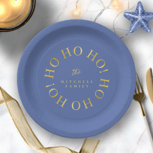 Blauw Goud Kerstmis Ho Ho ID1009 Papieren Bordje