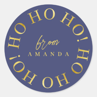 Blauw Goud Kerstmis Ho Ho ID1009 Ronde Sticker