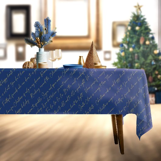 Blauw Goud Kerstmis Typografie Patroon#36 ID1009 Tafelkleed