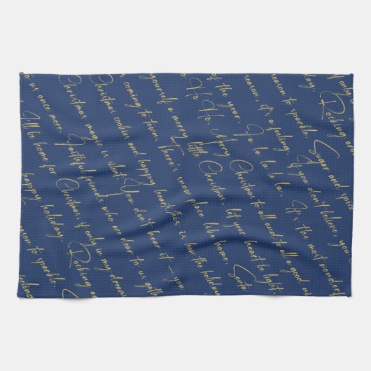 Blauw Goud Kerstmis Typografie Patroon#36 ID1009 Theedoek (Horizontaal)