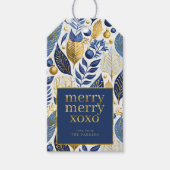 Blauw Goud Kerstmis Vrolijk Patroon#21 ID1009 Cadeaulabel (Voorkant)