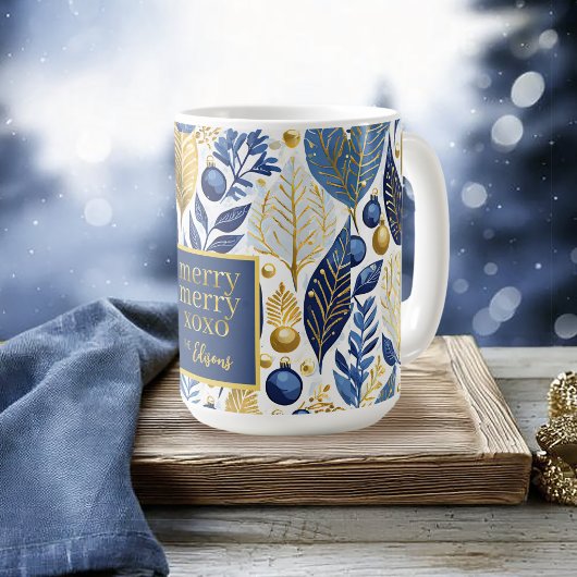 Blauw Goud Kerstmis Vrolijk Patroon#21 ID1009 Koffiemok