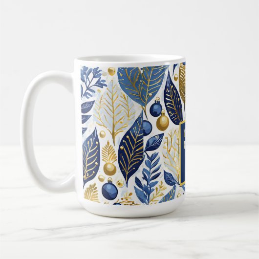 Blauw Goud Kerstmis Vrolijk Patroon#21 ID1009 Koffiemok (Links)