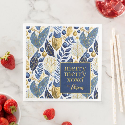 Blauw Goud Kerstmis Vrolijk Patroon#21 ID1009 Servet (Insitu)