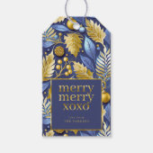 Blauw Goud Kerstmis Vrolijk Patroon#22 ID1009 Cadeaulabel (Voorkant)