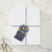 Blauw Goud Kerstmis Vrolijk Patroon#22 ID1009 Cadeaulabel (Met Touw)