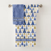 Blauw Goud Kerstmis Vrolijk Patroon#25 ID1009 Bad Handdoek (Insitu)