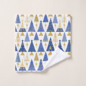 Blauw Goud Kerstmis Vrolijk Patroon#25 ID1009 Bad Handdoek (Wasdoekje)
