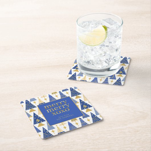 Blauw Goud Kerstmis Vrolijk Patroon#25 ID1009 Kartonnen Onderzetters (Insitu)