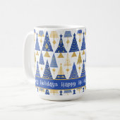 Blauw Goud Kerstmis Vrolijk Patroon#25 ID1009 Koffiemok (Voorkant links)
