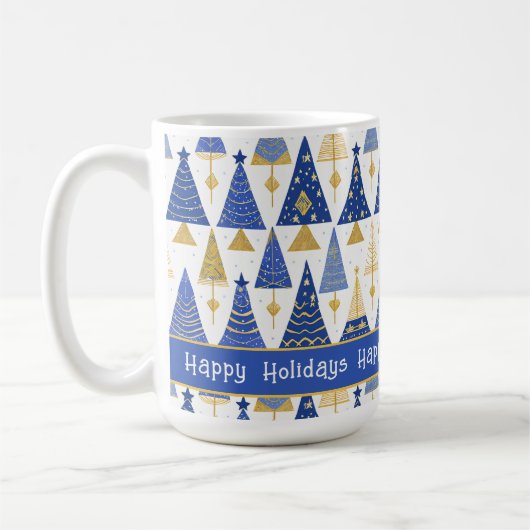 Blauw Goud Kerstmis Vrolijk Patroon#25 ID1009 Koffiemok (Links)