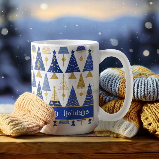 Blauw Goud Kerstmis Vrolijk Patroon#25 ID1009 Koffiemok