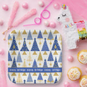 Blauw Goud Kerstmis Vrolijk Patroon#25 ID1009 Papieren Bordje (Feest)