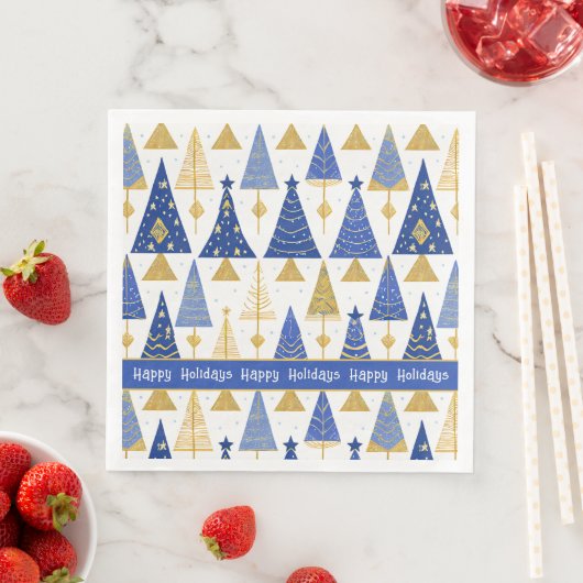 Blauw Goud Kerstmis Vrolijk Patroon#25 ID1009 Servet (Insitu)