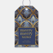 Blauw Goud Kerstmis Vrolijk Patroon#31 ID1009 Cadeaulabel (Voorkant)